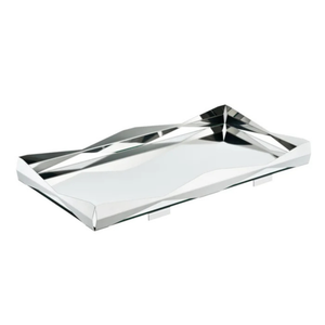 Bandeja Retangular Bar Origami Inox com Vidro Espelhado Riva