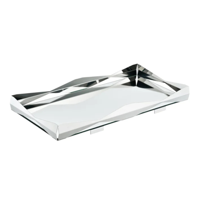 Bandeja Retangular Bar Origami Inox com Vidro Espelhado Riva