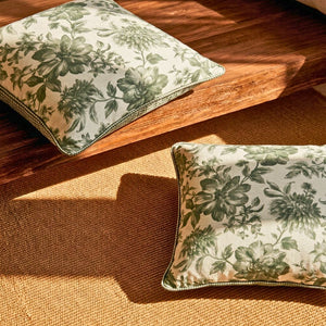 Almofada Linho 52X52 Estampa Floral Verde Com Cordão