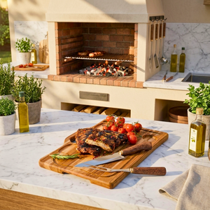 Kit Churrasco Tabua Faca e Garfo Artesanal Premium Carve & Co