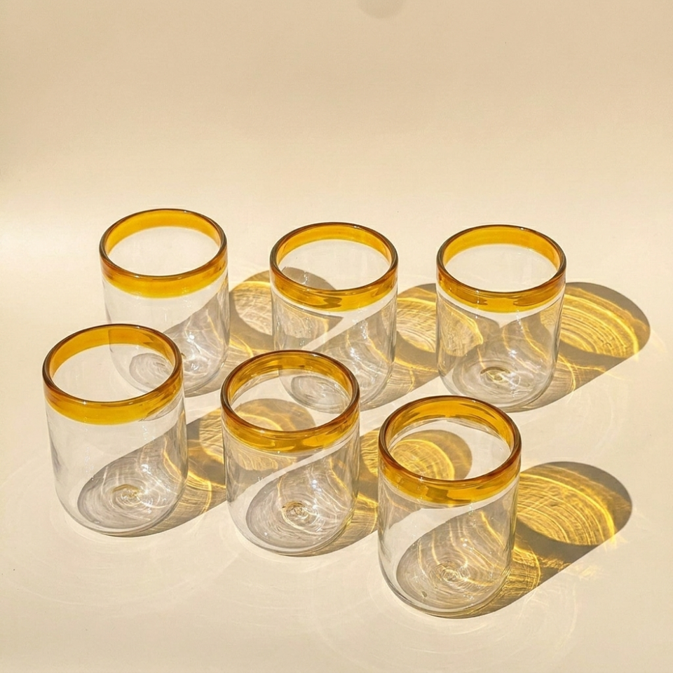 Jogo de 6 Copos Orilla Vidro Amarelo 480ml