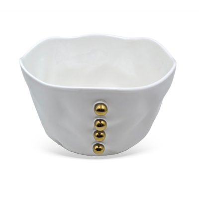 Petisqueira Porcelana Branca com Esferas Douradas 21X18.6X12cm
