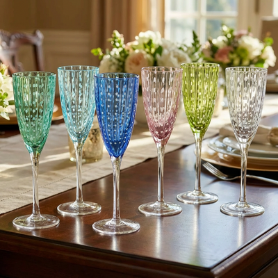 Kit com 6 Taças para Espumante em Vidro Cristalino Coloratta 220ml Cores Sortidas