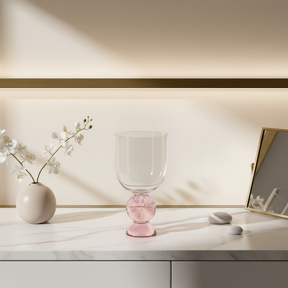 Conjunto 6 Taças Vidro Base Esfera Luna Pequena Rosa Linha Sintonia 400ml