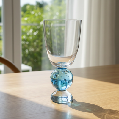 PRÉ-VENDA: Conjunto 6 Taças Vidro Base Esfera Luna Média Azul Linha Sintonia 370ml