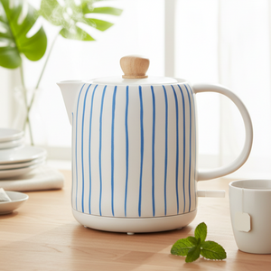 Chaleira Elétrica Porcelana Elegance Listrada Branca / Azul 1L 127V Tuut