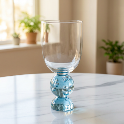 PRÉ-VENDA: Conjunto 6 Taças Vidro Base Esfera Luna Pequena Azul Linha Sintonia 400ml