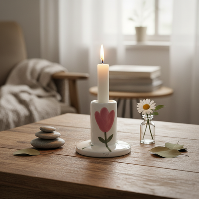 Porta Velas Decor Ceramica Flor 6,5x6,5x6cm Tuut