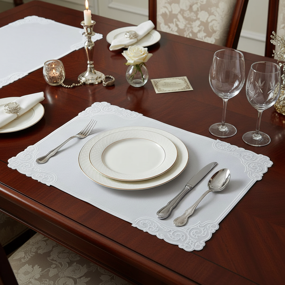 Jogo Americano Retangular Cetim Arabesco Off White 35x50cm