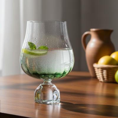 Taça para Água Vidro Transparente e Verde 600ml