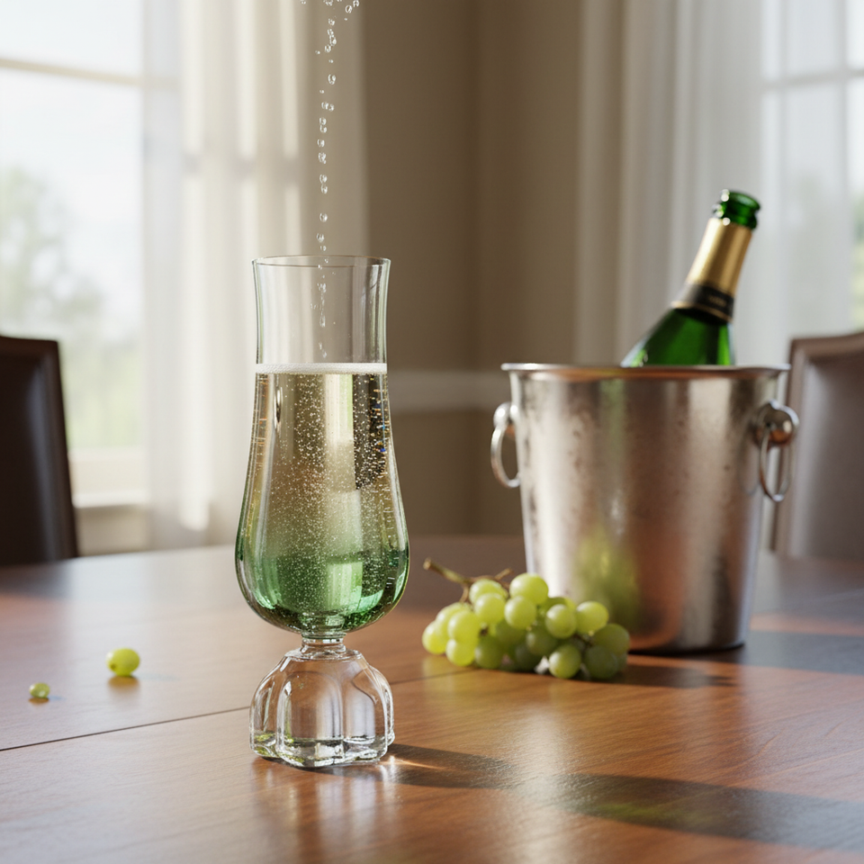 Taça para Champanhe Vidro Transparente e Verde 200ml