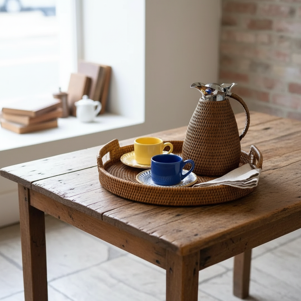 Bandeja Oval em Rattan com Alças Bahali 46x38x5cm