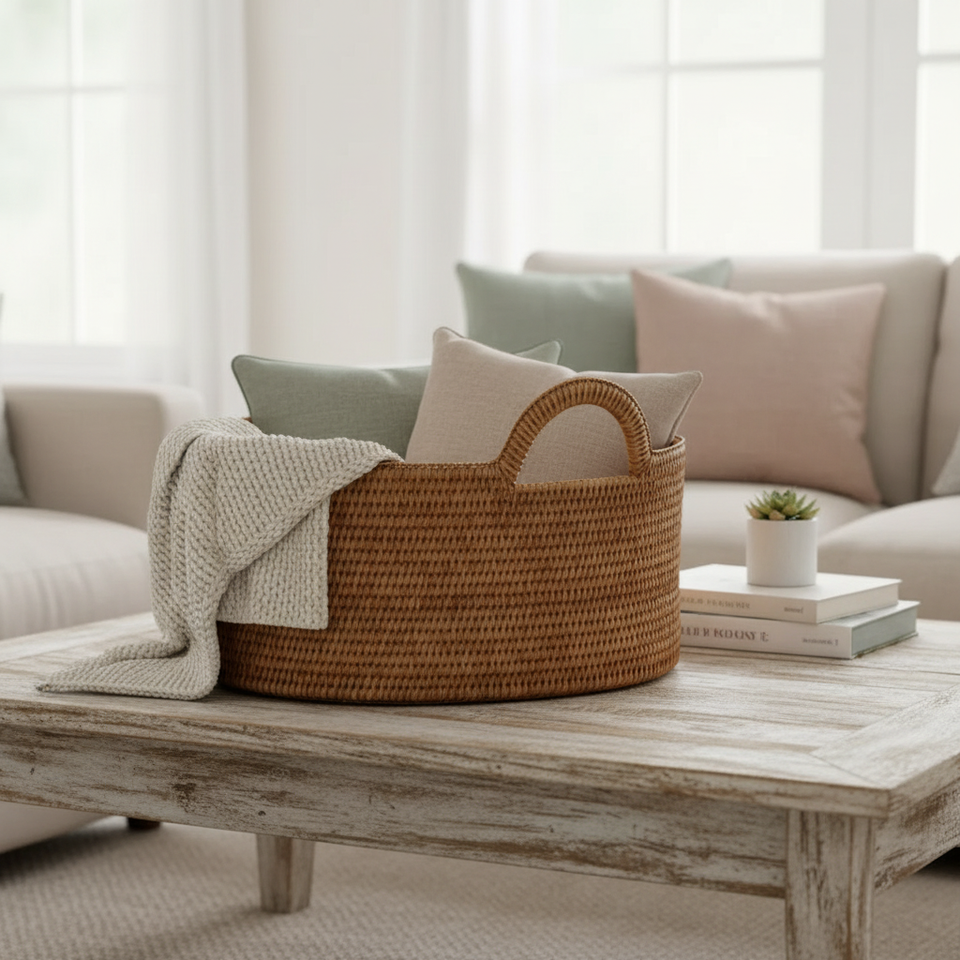 Cesta Oval em Rattan Bahali 54,5x41x24,5/27/34cm