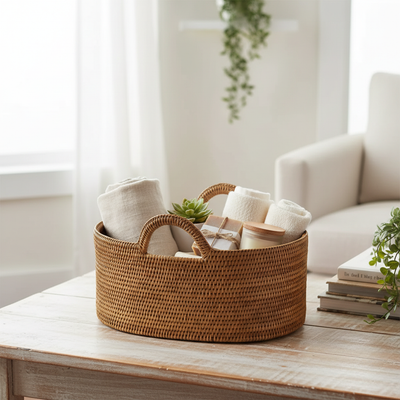 Cesta Oval em Rattan Bahali 43,5x32x18/20/27cm