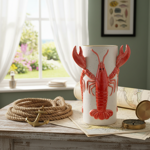 Vaso Cerâmica Lagosta Vermelho e Branco 23x22x32cm Tuut