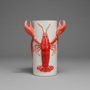 Vaso Cerâmica Lagosta Vermelho e Branco 23x22x32cm Tuut