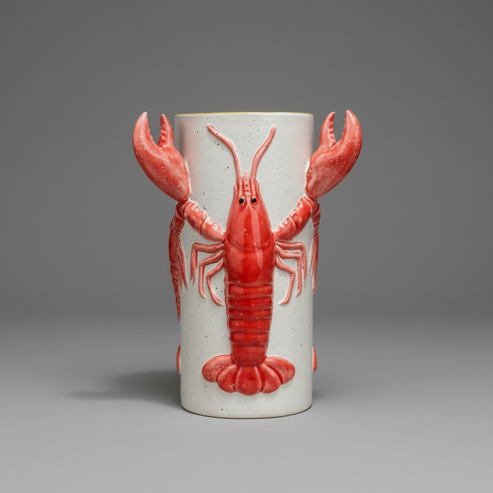 Vaso Cerâmica Lagosta Vermelho e Branco 23x22x32cm Tuut