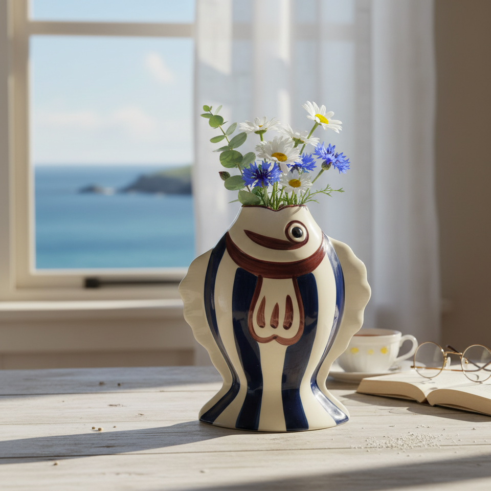 Vaso Cerâmica Peixe Azul Pequeno Tuut