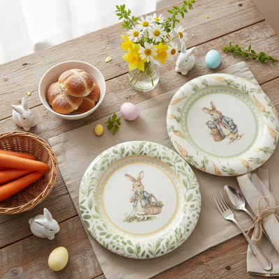 Jogo 6 Pratos Sobremesa Cerâmica Campo de Páscoa 21cm Scalla