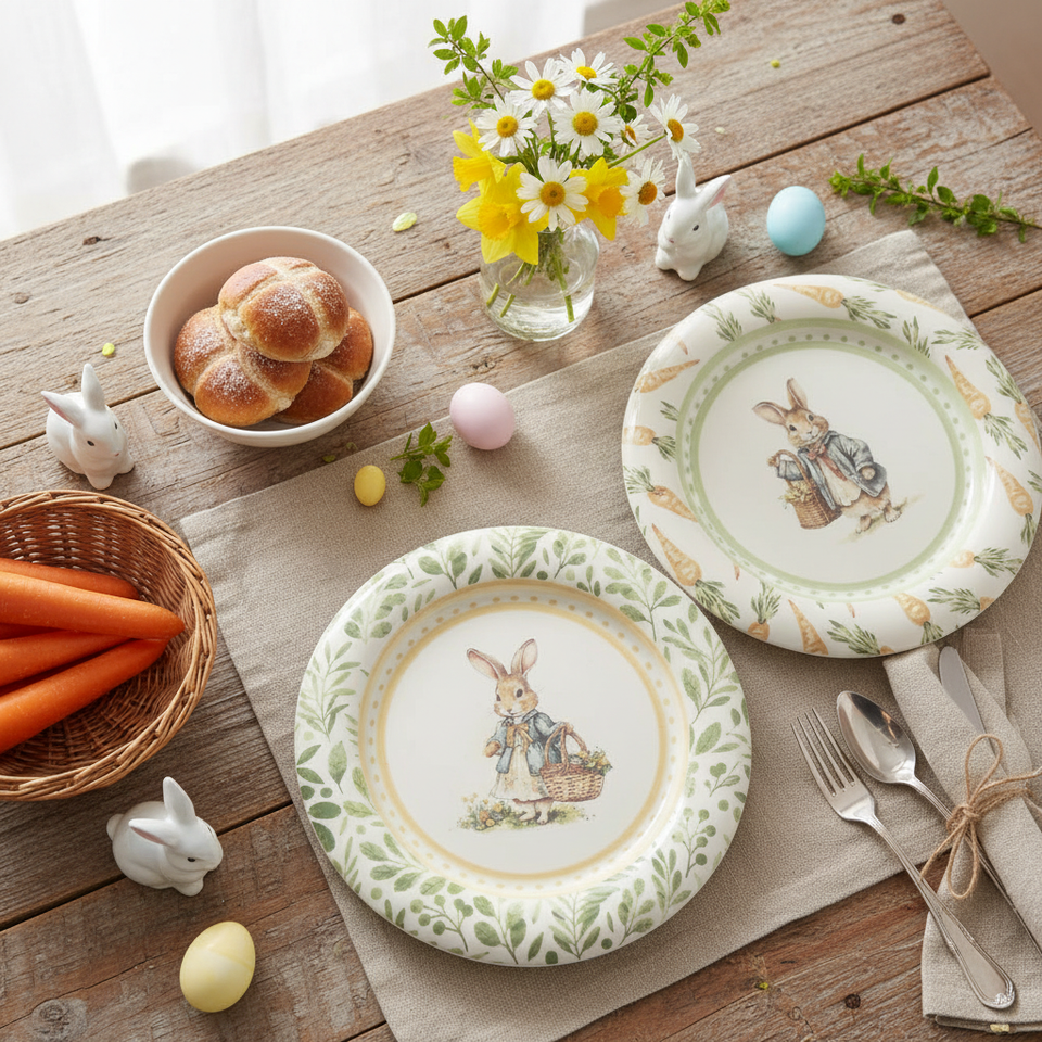 Jogo 6 Pratos Sobremesa Cerâmica Campo de Páscoa 21cm Scalla