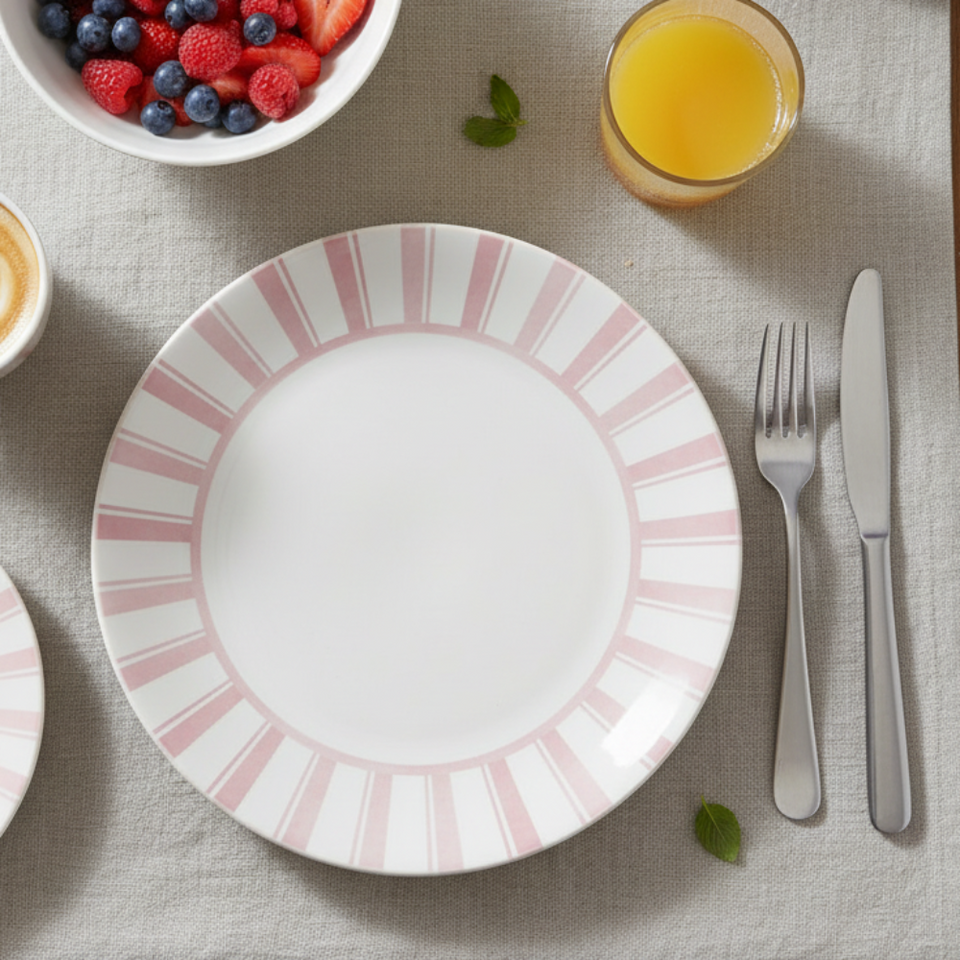 Jogo 6 Pratos Raso Listrado Cerâmica Encanto de Orelhas 28cm Scalla