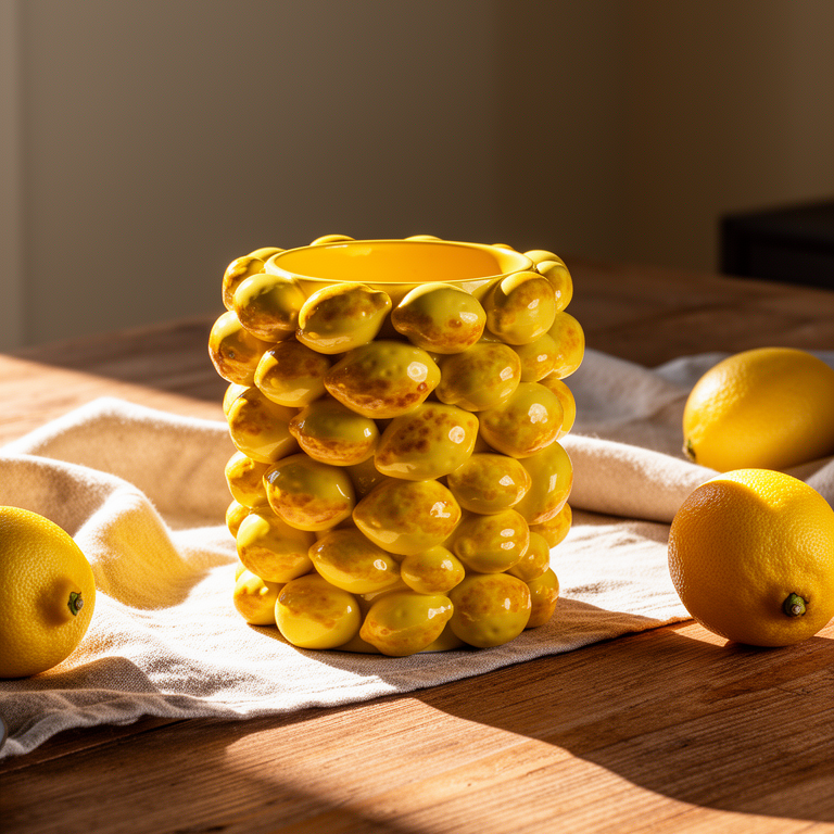 Vaso Cachepot Cerâmica Limão Amarelo Alto Amalfi