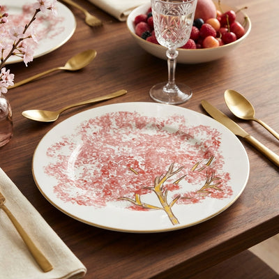 Jogo 6 Pratos de Sobremesa Cerâmica Ypê Rosa com Filete de Ouro 21cm Scalla