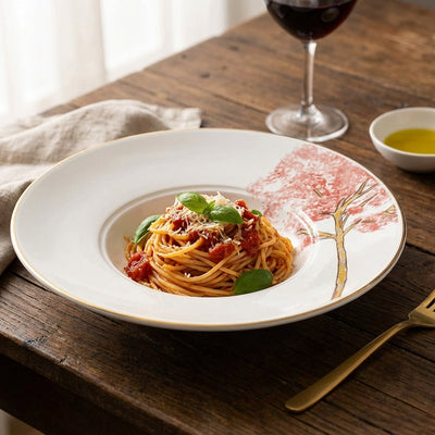 Prato para Risoto Cerâmica Ypê Rosa com Filete de Ouro 28cm Scalla
