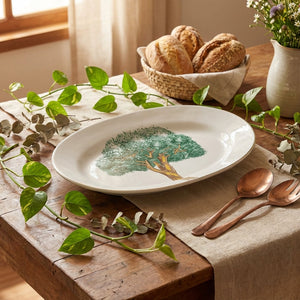 Travessa Média Cerâmica Ypê Verde com Filete de Ouro 39x27cm Scalla