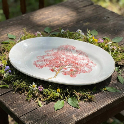 Travessa Média Cerâmica Ypê Rosa com Filete de Ouro 39x27cm Scalla