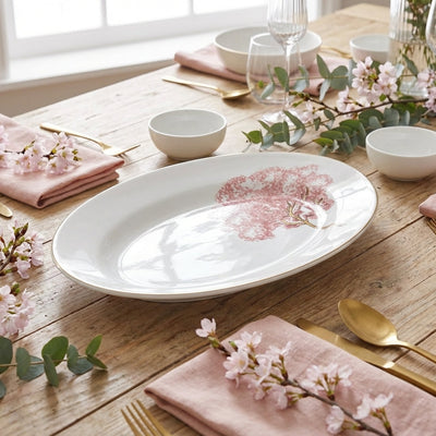 Travessa Pequena Cerâmica Ypê Rosa com Filete de Ouro 33x24cm Scalla