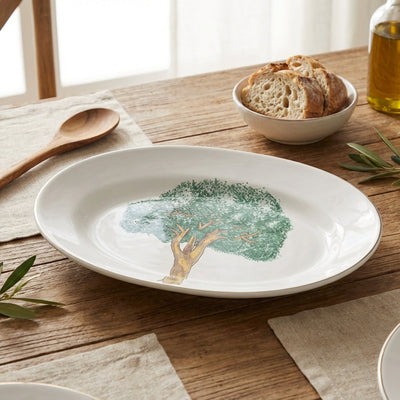 Travessa Pequena Cerâmica Ypê Verde com Filete de Ouro 33x24cm Scalla