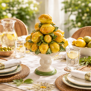 Fruteira Decorativa Alta Cerâmica Limão Amalfi