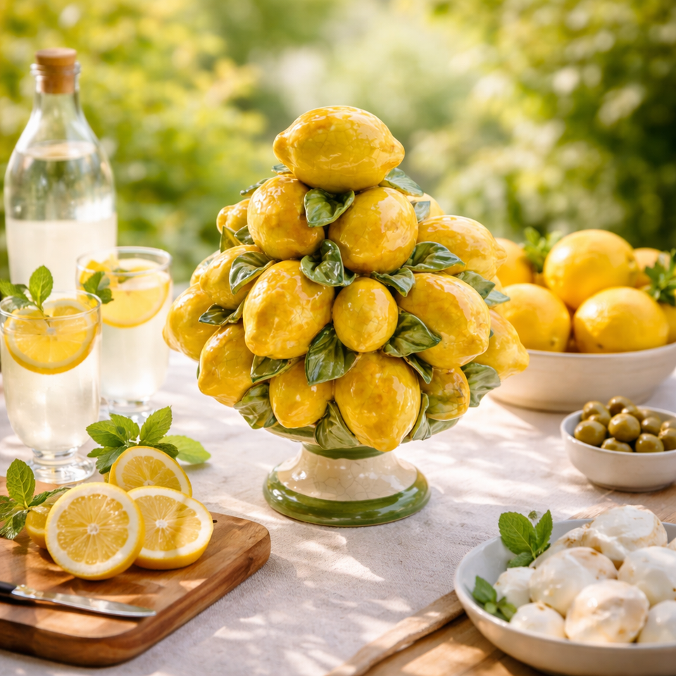 Fruteira Decorativa Baixa Cerâmica Limão Amalfi