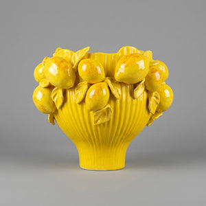 Vaso Cachepot Cerâmica Craquelê Baixo Amarelo Limão
