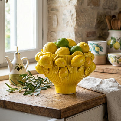 Vaso Cachepot Cerâmica Craquelê Baixo Amarelo Limão