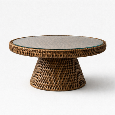 Boleira Grande 45cm em Rattan com Tampo em Vidro Bahali