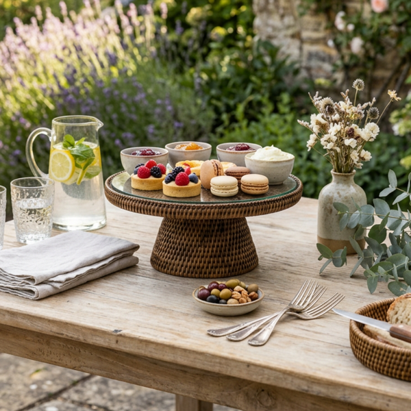 Boleira Média 35cm em Rattan com Tampo em Vidro Bahali