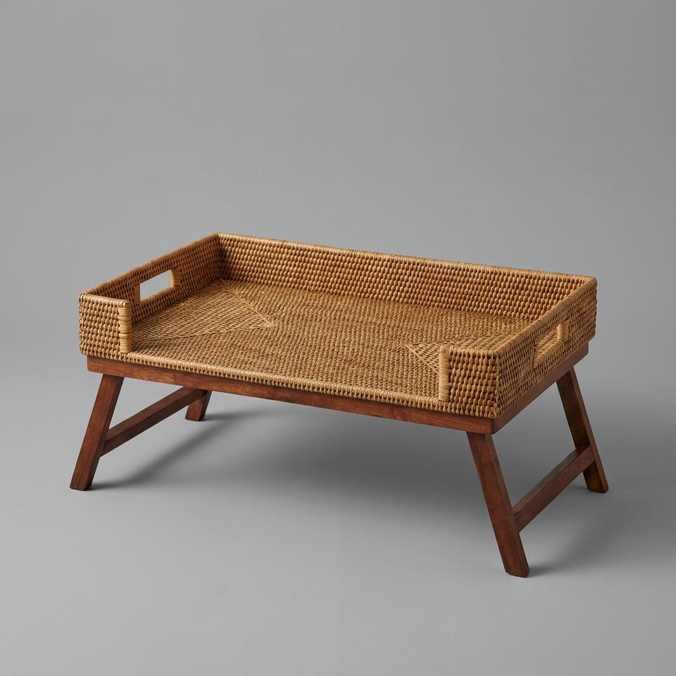 Bandeja Retangular em Rattan com Pés Bahali 65x40x6cm