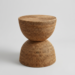 Banco Ampulheta Redonda em Rattan Natural Bahali