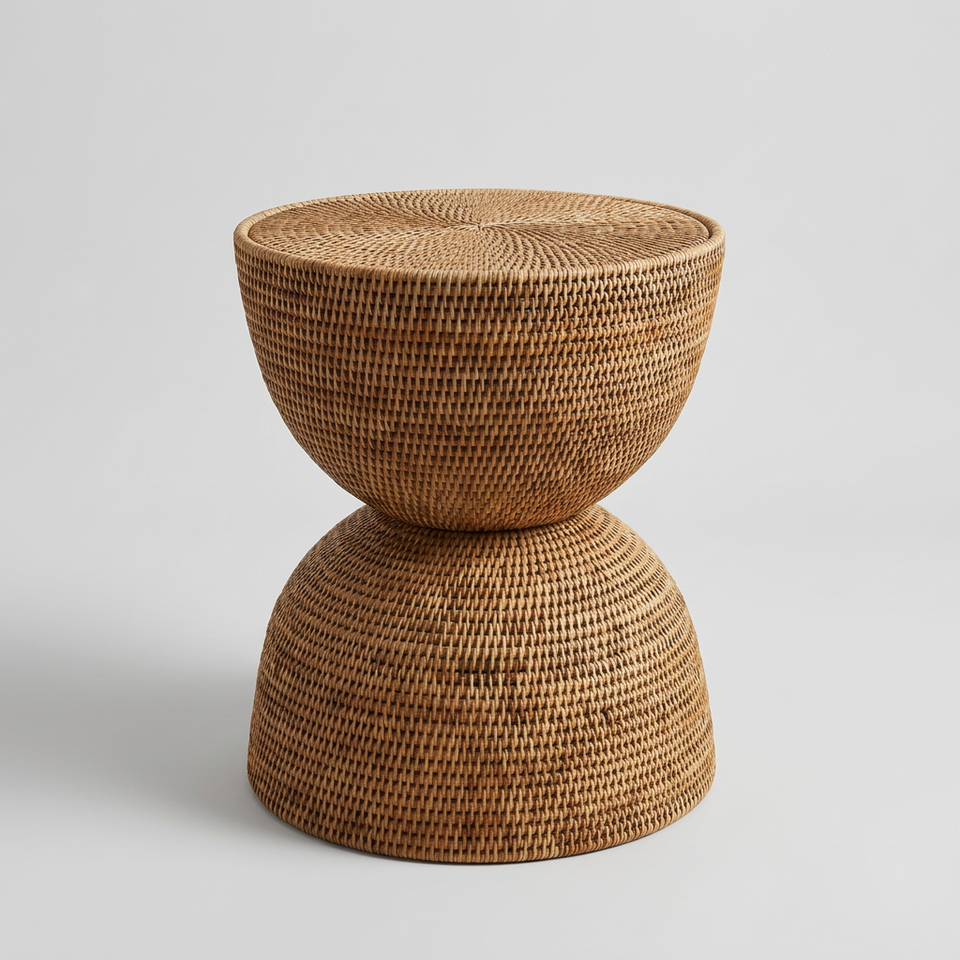 Banco Ampulheta Redonda em Rattan Natural Bahali