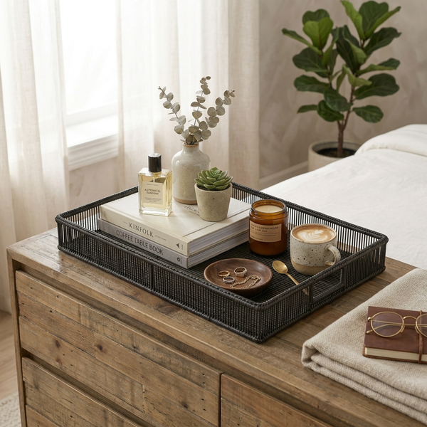 Bandeja Grande Retangular em Bambu Natural Preta Bahali