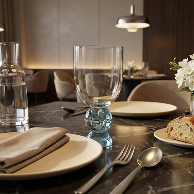 PRÉ-VENDA: Conjunto 6 Taças Vidro Base Esfera Luna Pequena Azul Linha Sintonia 400ml