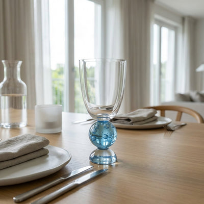 PRÉ-VENDA: Conjunto 6 Taças Vidro Base Esfera Luna Média Azul Linha Sintonia 370ml