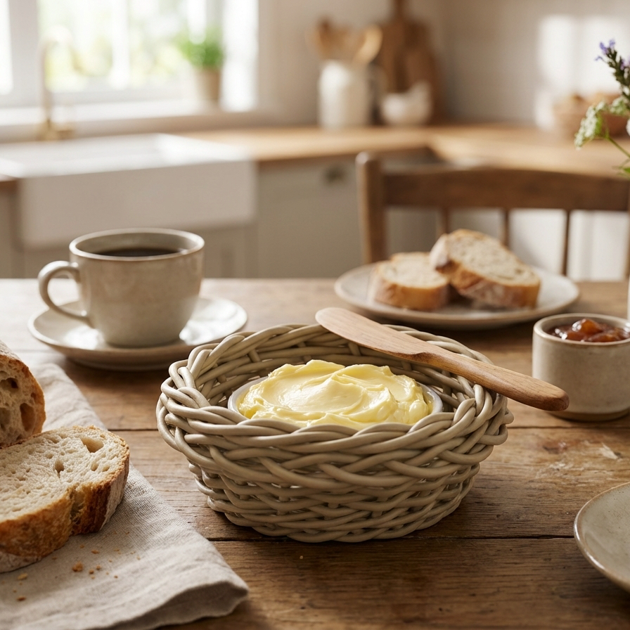 Porta Manteiga Cesta Redonda Vime Trançado Oliva
