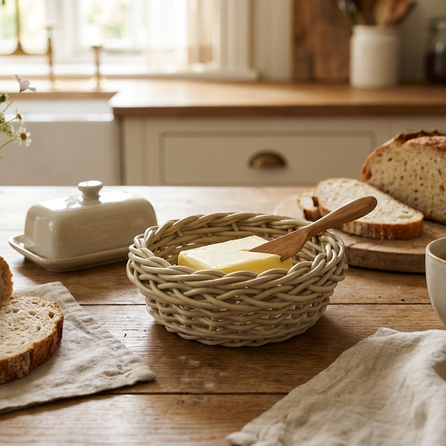 Porta Manteiga Cesta Redonda Vime Trançado Oliva