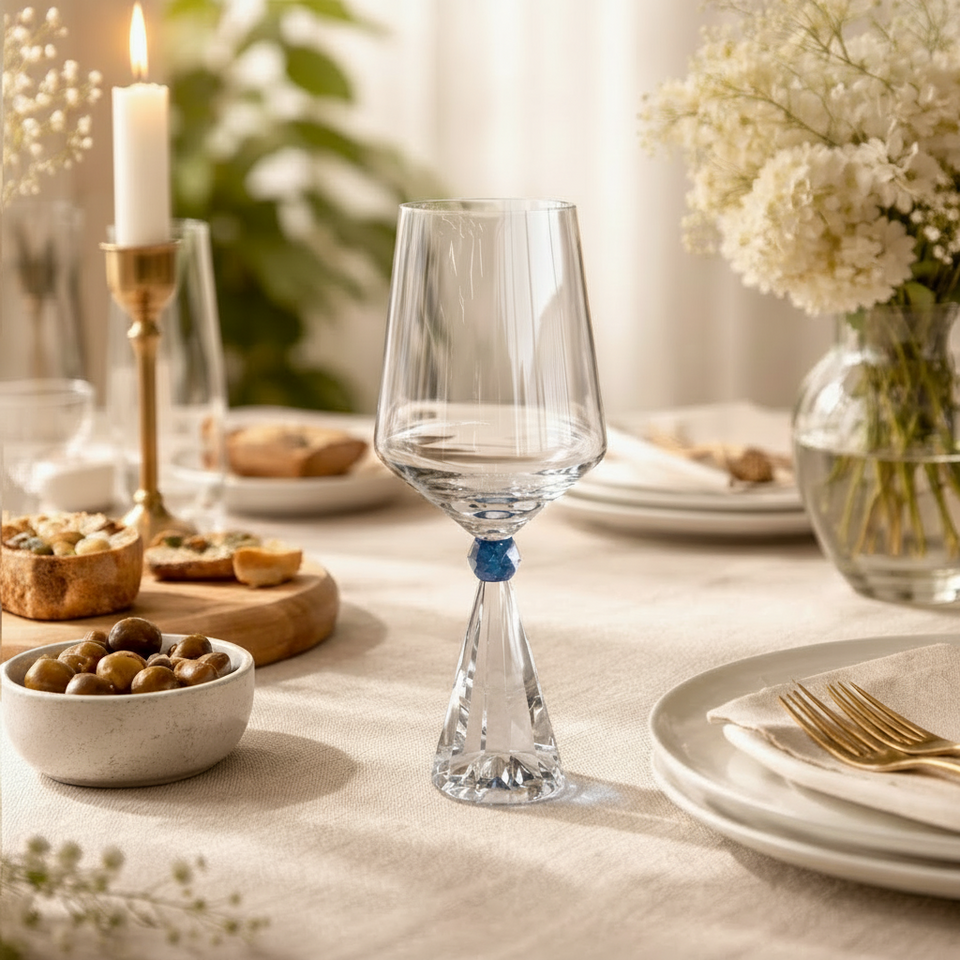 Jogo 6 Taças de Vinho em Vidro com Esfera Azul Pure Linha Sintonia 595ml