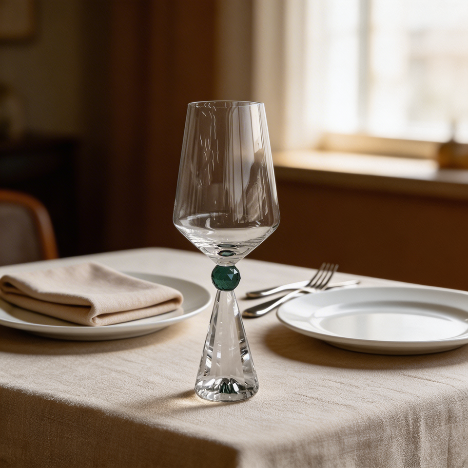 Jogo 6 Taças de Vinho em Vidro com Esfera Verde Pure Linha Sintonia 595ml