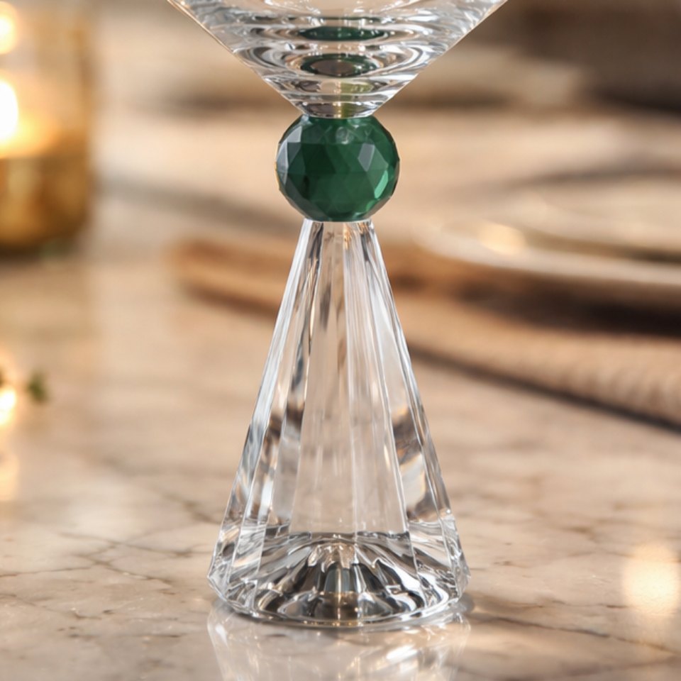 Jogo 6 Taças de Vinho em Vidro com Esfera Verde Pure Linha Sintonia 595ml