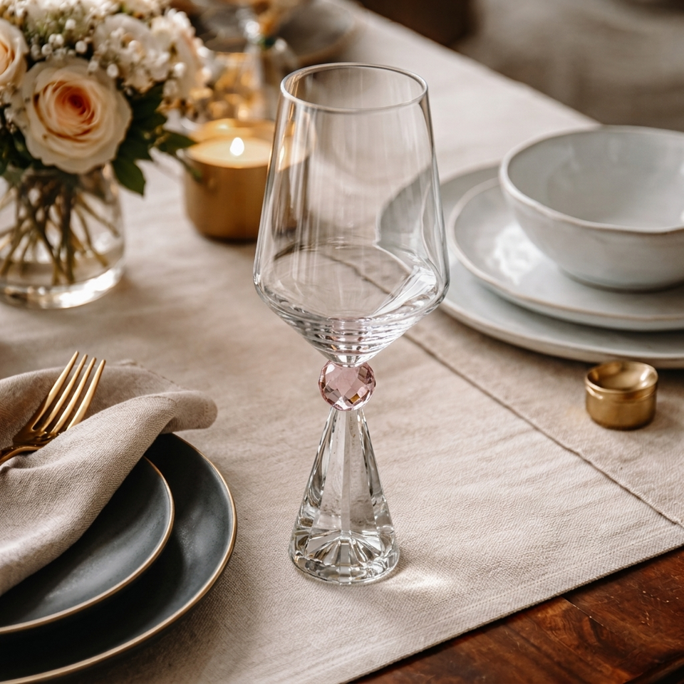 Jogo 6 Taças de Vinho em Vidro com Esfera Rosa Pure Linha Sintonia 595ml